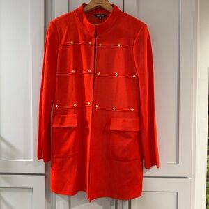 MISOOK Long Orange Knit Cardigan Jacket Rivet Stud Detail Open Preppy size Small